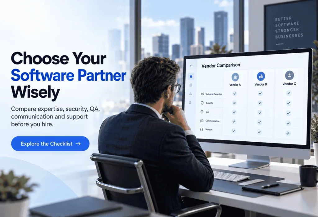 Business professional comparing custom software development companies